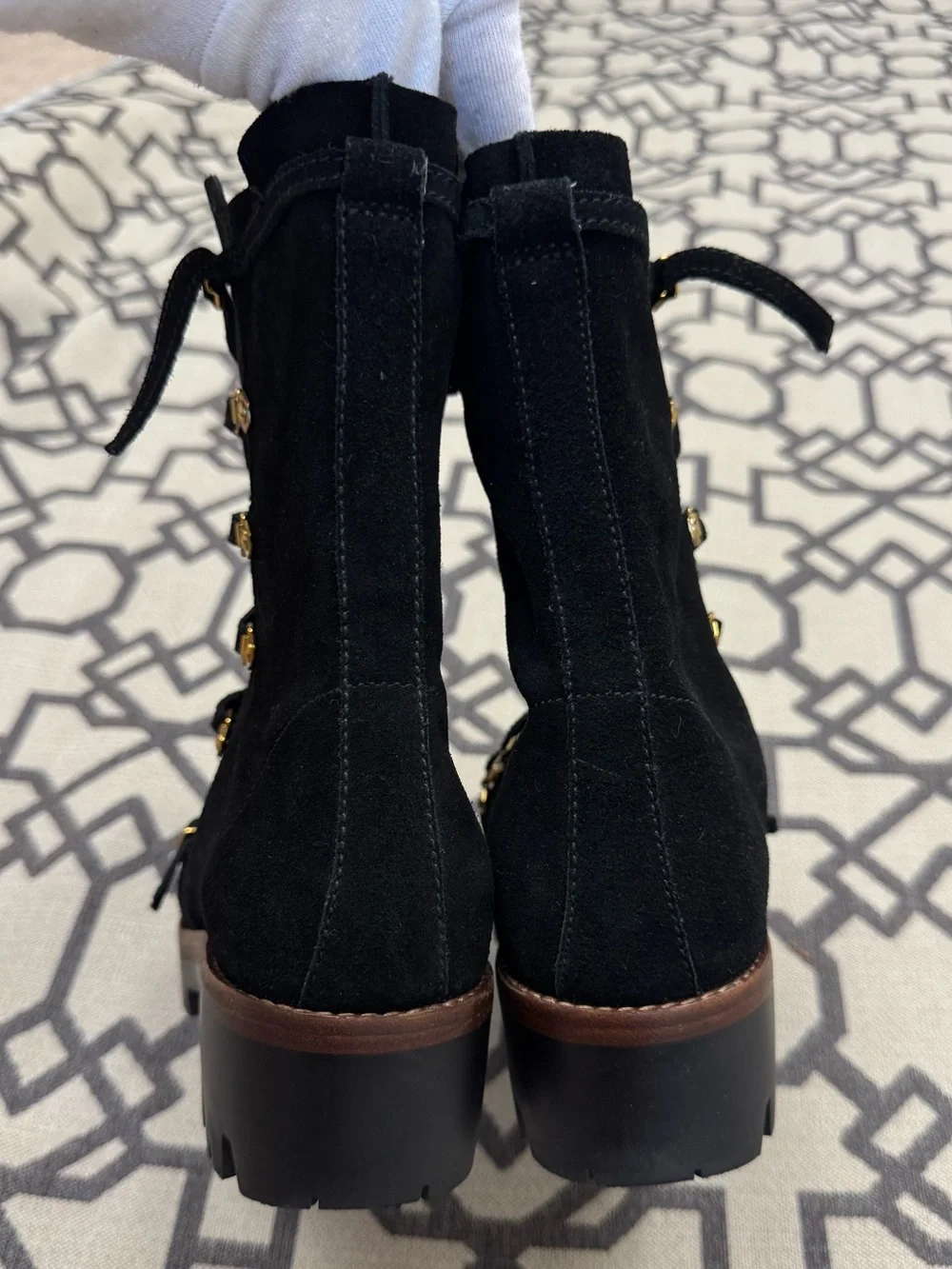 Jeffrey Campbell Stanley Black Suede Platform Lug Sole Moto Combat Hiking Boots